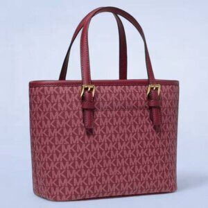 MICHAEL MICHAEL KORS Jet Set‎ Travel Extra-Small Logo Top-Zip Tote in Mulberry